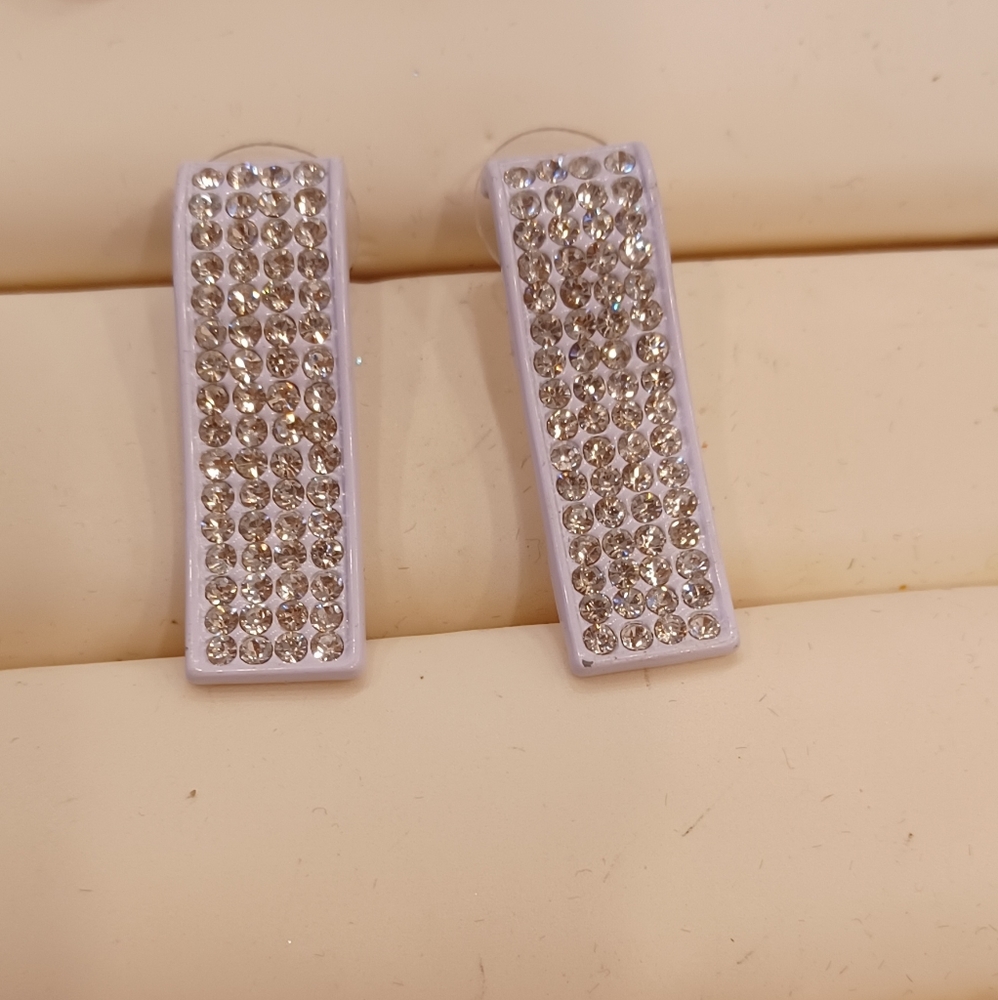 Rectangular White Shaped Crystal Earrings - image 1
